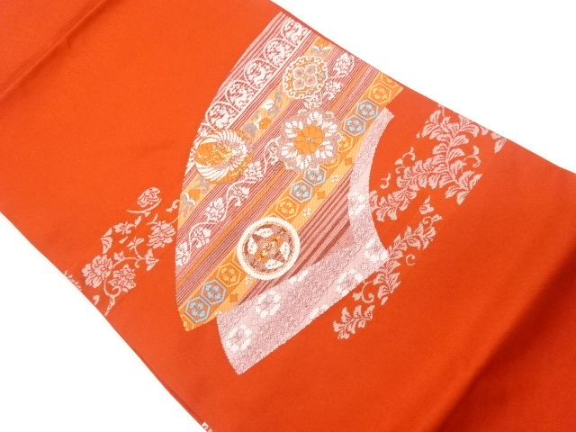 リサイクル　地紙に華紋・鳳凰・花唐草模様織出し名古屋帯